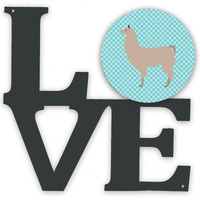 "Caroline's Treasures Llama Blue Check Metal Artwork Love wall-decor, Multicolor"
