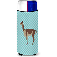 "Caroline's Treasures Vicugna or Vicuna Blue Check Decorative Can Hugger, Slim, Multicolor"