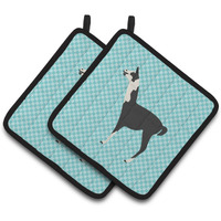 "Caroline's Treasures Llama Q' Ara Blue Check Decorated Pot Holder, 7.5"" x 7.5"""