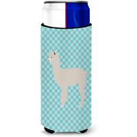 "Caroline's Treasures Alpaca Blue Check Decorative Can Hugger, Slim, Multicolor"