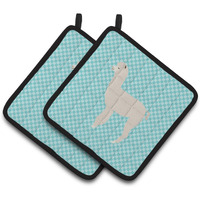 "Caroline's Treasures Alpaca Blue Check Decorated Pot Holder, 7.5"" x 7.5"""