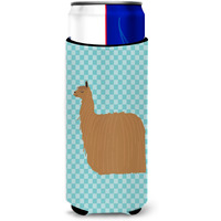 "Caroline's Treasures Alpaca Suri Blue Check Decorative Can Hugger, Slim, Multicolor"