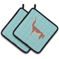 "Caroline's Treasures Guanaco Blue Check Decorated Pot Holder, 7.5"" x 7.5"""