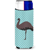 "Caroline's Treasures Emu Blue Check Decorative Can Hugger, Slim, Multicolor"