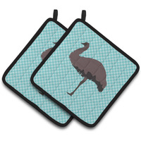 "Caroline's Treasures Emu Blue Check Decorated Pot Holder, 7.5"" x 7.5"""
