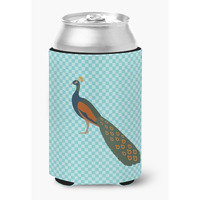 "Caroline's Treasures Indian Peacock Peafowl Blue Check Decorative Can Hugger, Multicolor"