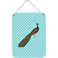 "Caroline's Treasures Indian Peacock Peafowl Blue Check Metal Print, 16hx12w, Multicolor"