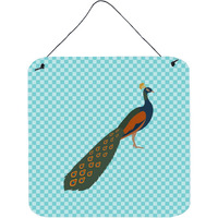 "Caroline's Treasures Blue Indian Peacock Peafowl Check Metal Print, 6hx6w"