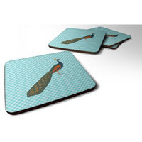 "Caroline's Treasures Indian Peacock Peafowl Blue Check Decorative coasters, 3.5, Multicolor"