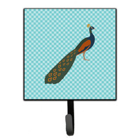 "Caroline's Treasures Indian Peacock Peafowl Blue Check Wall Hook, Small, Multicolor"