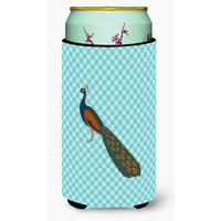 "Caroline's Treasures Indian Peacock Peafowl Blue Check Decorative Can Hugger, Tall Boy, Multicolor"