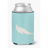 "Caroline's Treasures White Peacock Peafowl Blue Check Decorative Can Hugger, Multicolor"