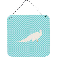 "Caroline's Treasures Blue White Peacock Peafowl Check Metal Print, 6hx6w"