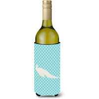 "Caroline's Treasures White Peacock Peafowl Blue Check Decorative Bottle Hugger, 750 ml, Multicolor"