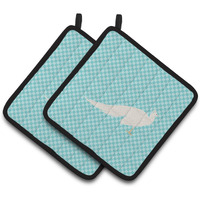 "Caroline's Treasures White Peacock Peafowl Blue Check Decorated Pot Holder, 7.5"" x 7.5"""