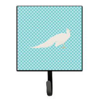 "Caroline's Treasures White Peacock Peafowl Blue Check Wall Hook, Small, Multicolor"