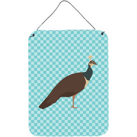 "Caroline's Treasures Indian Peahen Peafowl Blue Check Metal Print, 16hx12w, Multicolor"