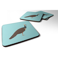"Caroline's Treasures Indian Peahen Peafowl Blue Check Decorative coasters, 3.5, Multicolor"