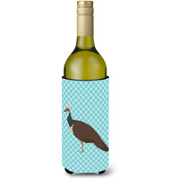 "Caroline's Treasures Indian Peahen Peafowl Blue Check Decorative Bottle Hugger, 750 ml, Multicolor"