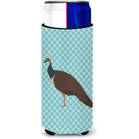 "Caroline's Treasures Indian Peahen Peafowl Blue Check Decorative Can Hugger, Slim, Multicolor"