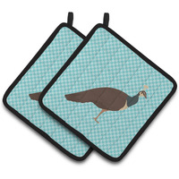 "Caroline's Treasures Indian Peahen Peafowl Blue Check Decorated Pot Holder, 7.5"" x 7.5"""