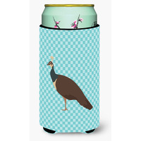 "Caroline's Treasures Indian Peahen Peafowl Blue Check Decorative Can Hugger, Tall Boy, Multicolor"