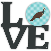"Caroline's Treasures Indian Peahen Peafowl Blue Check Metal Artwork Love wall-decor, Multicolor"