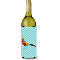 "Caroline's Treasures Golden or Chinese Pheasant Blue Check Decorative Bottle Hugger, 750 ml, Multicolor"