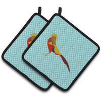 "Caroline's Treasures Golden or Chinese Pheasant Blue Check Decorated Pot Holder, 7.5"" x 7.5"""