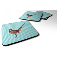 "Caroline's Treasures Ring-necked Common Pheasant Blue Check Decorative coasters, 3.5, Multicolor"