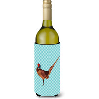 "Caroline's Treasures Ring-necked Common Pheasant Blue Check Decorative Bottle Hugger, 750 ml, Multicolor"