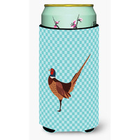 "Caroline's Treasures Ring-necked Common Pheasant Blue Check Decorative Can Hugger, Tall Boy, Multicolor"