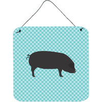 "Caroline's Treasures Blue Devon Large Black Pig Check Metal Print, 6hx6w"