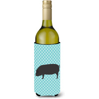 "Caroline's Treasures Devon Large Black Pig Blue Check Decorative Bottle Hugger, 750 ml, Multicolor"
