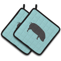 "Caroline's Treasures Devon Large Black Pig Blue Check Decorated Pot Holder, 7.5"" x 7.5"""