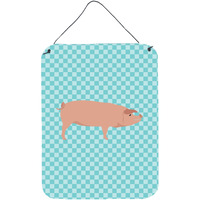 "Caroline's Treasures American Landrace Pig Blue Check Metal Print, 16hx12w, Multicolor"