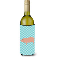 "Caroline's Treasures American Landrace Pig Blue Check Decorative Bottle Hugger, 750 ml, Multicolor"