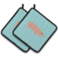 "Caroline's Treasures American Landrace Pig Blue Check Decorated Pot Holder, 7.5"" x 7.5"""