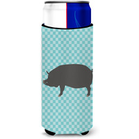 "Caroline's Treasures Berkshire Pig Blue Check Decorative Can Hugger, Slim, Multicolor"