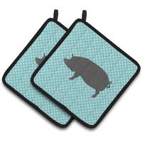 "Caroline's Treasures Berkshire Pig Blue Check Decorated Pot Holder, 7.5"" x 7.5"""