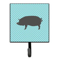 "Caroline's Treasures Berkshire Pig Blue Check Wall Hook, Small, Multicolor"