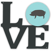 "Caroline's Treasures Berkshire Pig Blue Check Metal Artwork Love wall-decor, Multicolor"