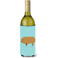 "Caroline's Treasures Hungarian Mangalica Pig Blue Check Decorative Bottle Hugger, 750 ml, Multicolor"
