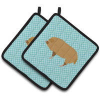 "Caroline's Treasures Hungarian Mangalica Pig Blue Check Decorated Pot Holder, 7.5"" x 7.5"""