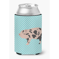 "Caroline's Treasures Mini Miniature Pig Blue Check Decorative Can Hugger, Multicolor"
