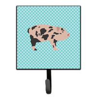 "Caroline's Treasures Mini Miniature Pig Blue Check Wall Hook, Small, Multicolor"