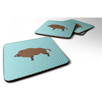 "Caroline's Treasures Wild Boar Pig Blue Check Decorative coasters, 3.5, Multicolor"