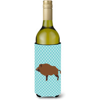 "Caroline's Treasures Wild Boar Pig Blue Check Decorative Bottle Hugger, 750 ml, Multicolor"