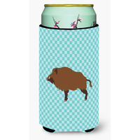 "Caroline's Treasures Wild Boar Pig Blue Check Decorative Can Hugger, Tall Boy, Multicolor"