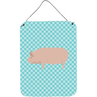 "Caroline's Treasures Welsh Pig Blue Check Metal Print, 16hx12w, Multicolor"